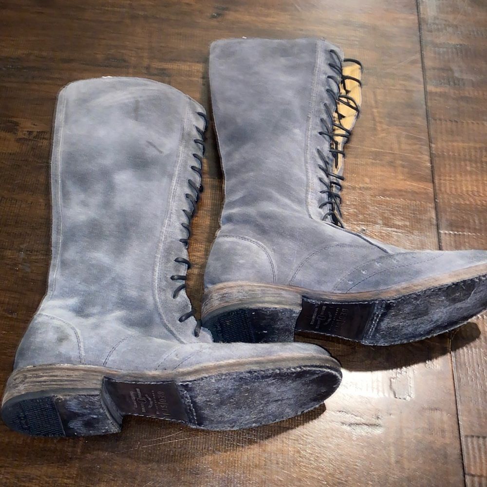 BED|STU Gray Suede Lace-Up Knee Boots